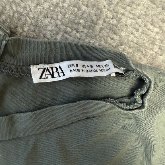 Zara Dress Womens Small Green Casual Loose Cotton T Shirt Military Army Buttons - Picture 3 of 10